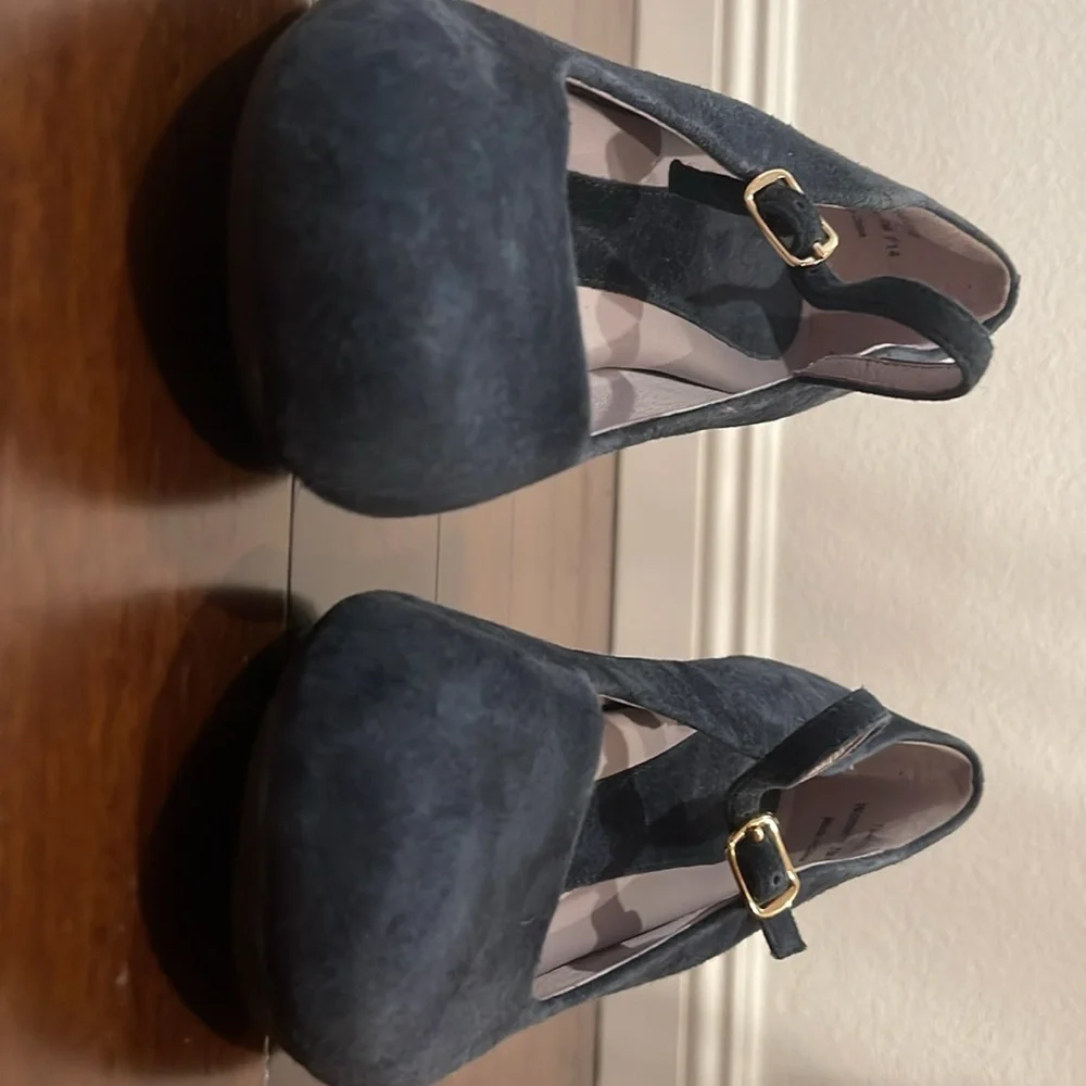guc johnston & murphy Women's Suede Wedge Shoes - Dark Blue 7